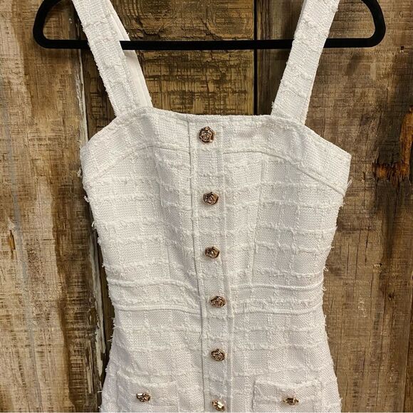 Amanda Uprichard Archie Mini Dress Kerrigan White Tweed Gold Buttons Revolve XS - Picture 10 of 11